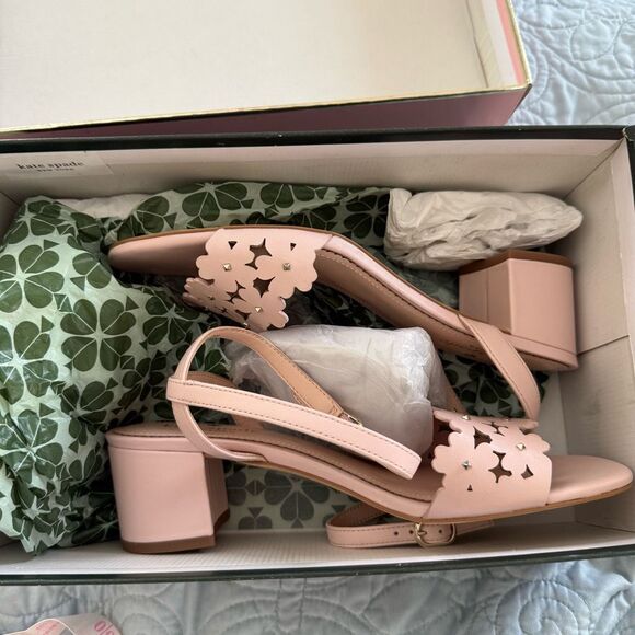 Kate Spade Daisy Floral Rose Smoke Pink Sandals size 7.5 2” heel NWB - Picture 5 of 6